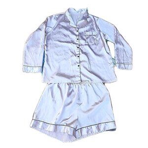 EKOUAER Champagne Silky Satin Long Sleeve Shirt W/Pocket & Shorts Pajama Set
